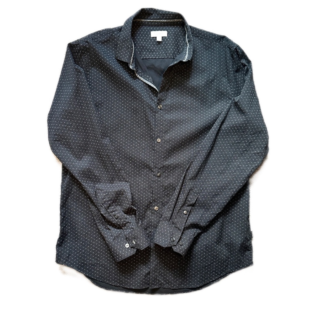 CALVIN KLEIN  | Men’s Printed Button Up Shirt | Black | Size: L